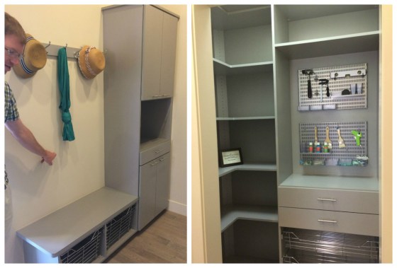 Pie talking about the design for our mudroom shelving. And look at that fancy pantry shelving. Of course that would be nice to have, but we'll just go with the two-shelf, standard option thankyouverymuch.